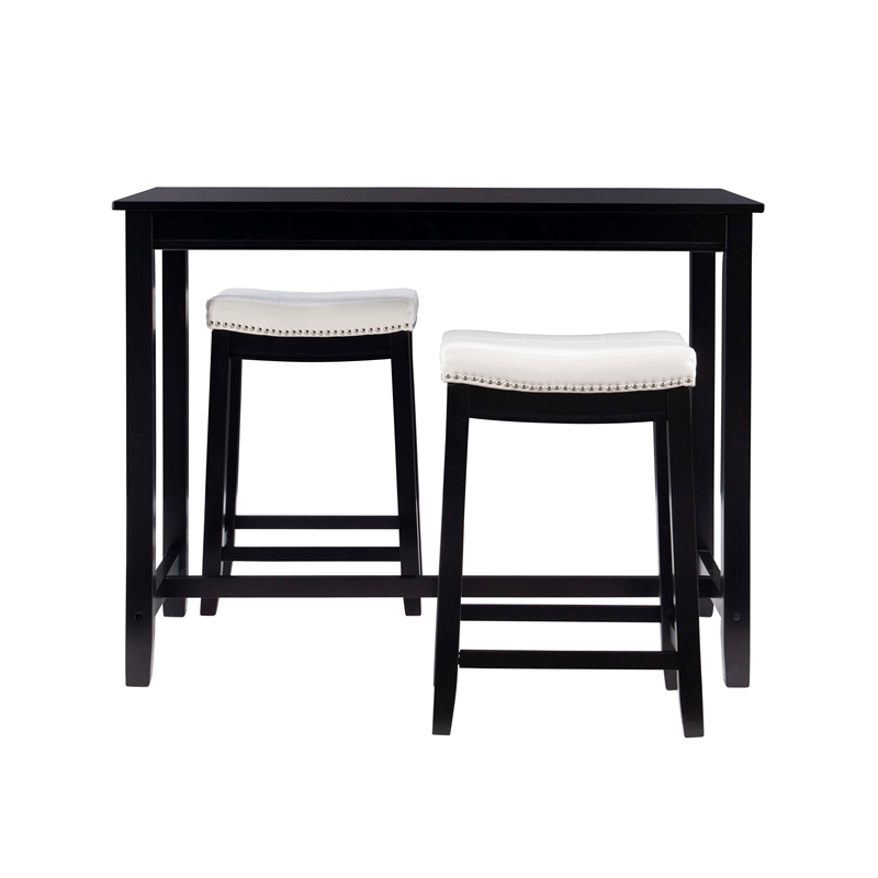 Linon Claridge 3 Pce Counter Dining Set White Faux Leather Seats in Black Wood