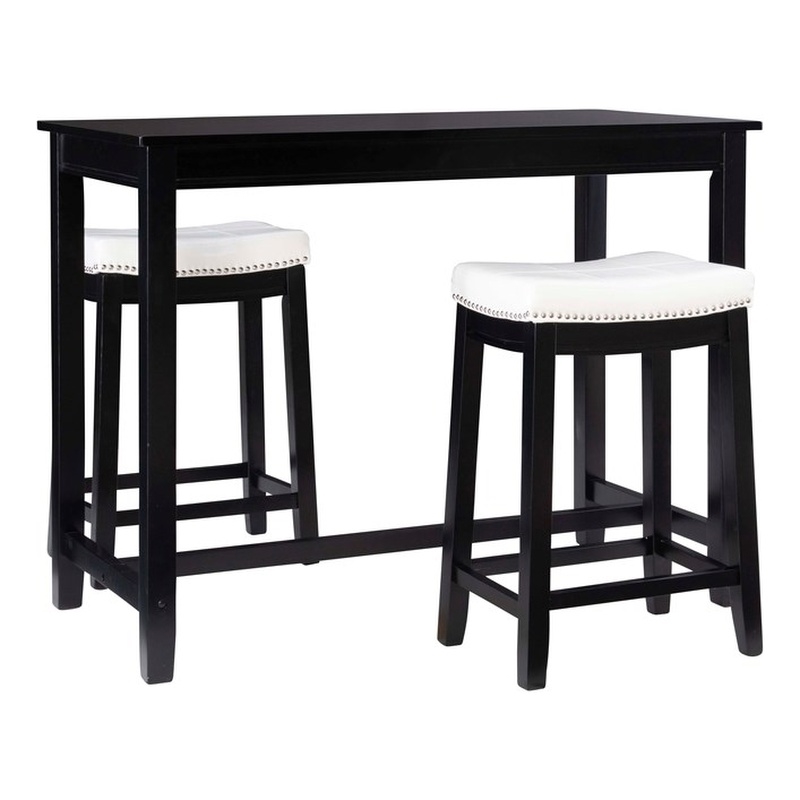 Linon Claridge 3 Pce Counter Dining Set White Faux Leather Seats in Black Wood