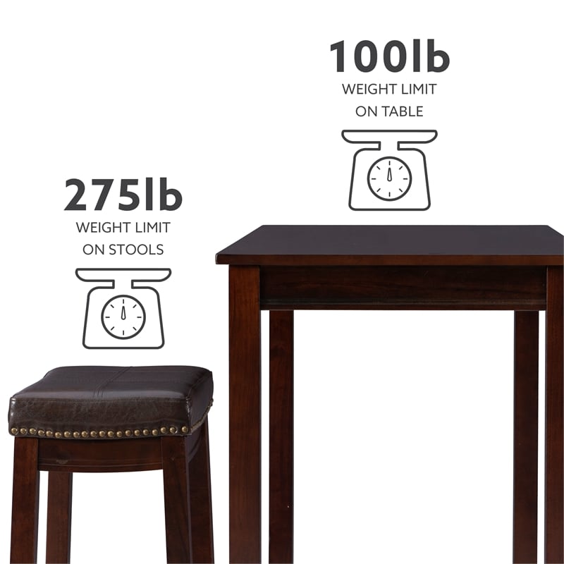 Linon Claridge Three Piece Counter Dining Set Faux Leather Seats in Brown Wood