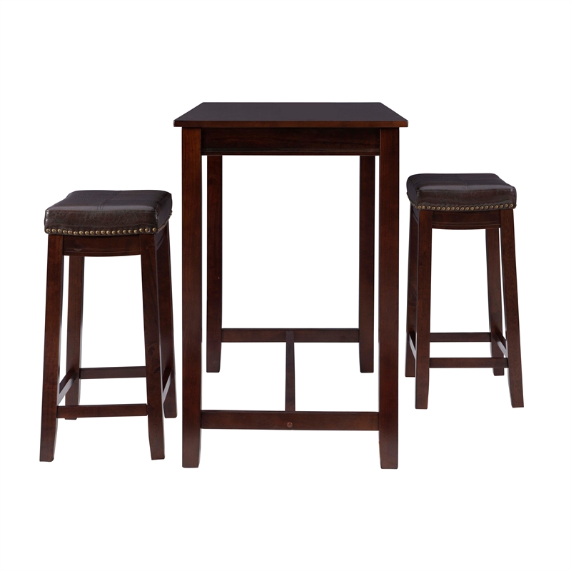 Linon Claridge Three Piece Counter Dining Set Faux Leather Seats in Brown Wood