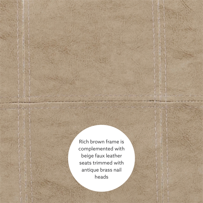 Linon Claridge Wood 3 Piece Counter Dining Set Beige Faux Leather Seats in Brown