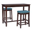 Linon Claridge Wood 3 Piece Counter Dining Set Blue Faux Leather in Brown Stain