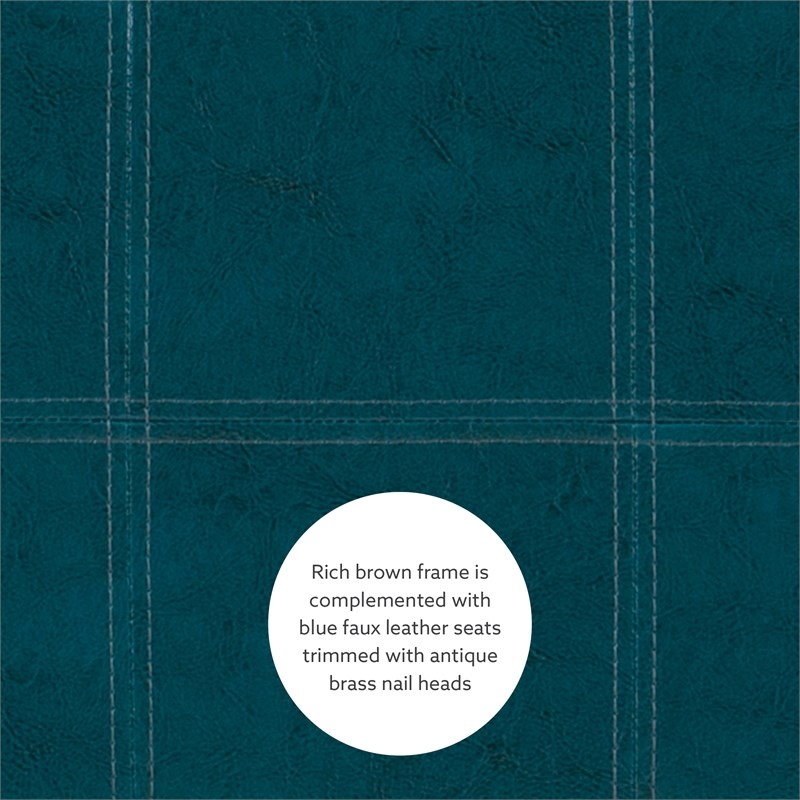 Linon Claridge Wood 3 Piece Counter Dining Set Blue Faux Leather in Brown Stain