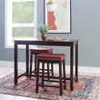 Linon Claridge 3 Piece Counter Dining Set Red Faux Leather Seats in Brown Wood