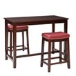 Linon Claridge 3 Piece Counter Dining Set Red Faux Leather Seats in Brown Wood