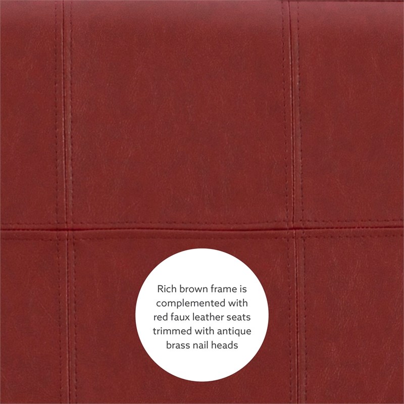 Linon Claridge 3 Piece Counter Dining Set Red Faux Leather Seats in Brown Wood