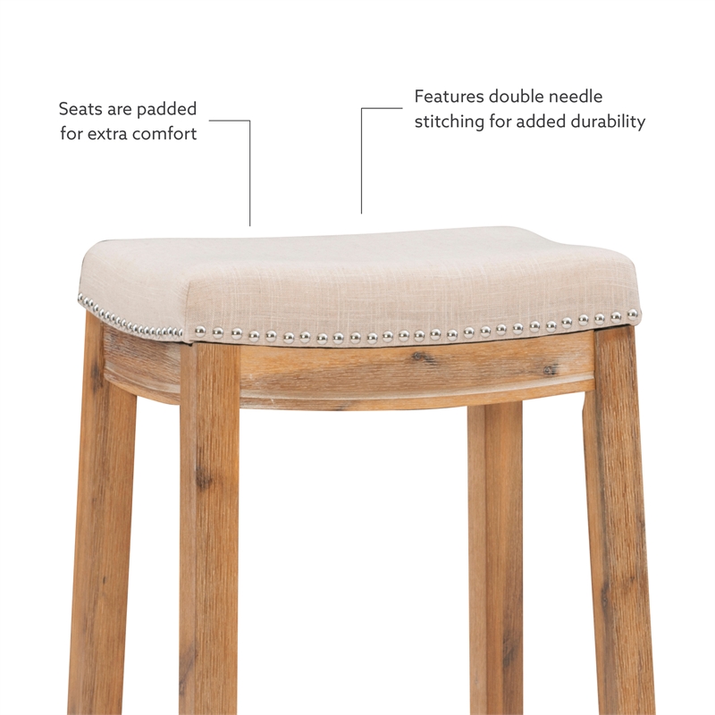 Linon Claridge Three Piece Counter Dining Set Padded Seats in Natural Brown Wood