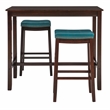 Linon Claridge 3 Pce Bar Dining Set Blue Faux Leather Seats in Brown Wood