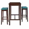 Linon Claridge 3 Pce Bar Dining Set Blue Faux Leather Seats in Brown Wood