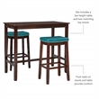 Linon Claridge 3 Pce Bar Dining Set Blue Faux Leather Seats in Brown Wood