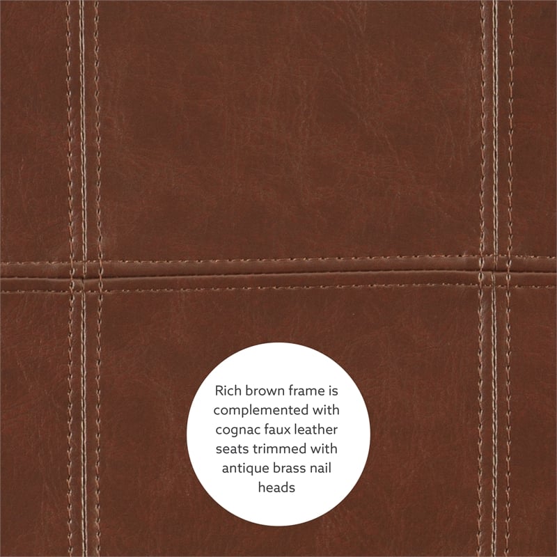 Linon Claridge Wood 3 Pce Bar Dining Set Cognac Faux Leather Seats in Brown