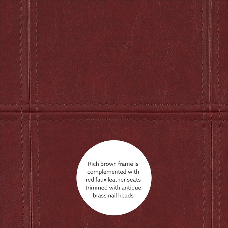 Linon Claridge Three Piece Bar Dining Set Red Faux Leather Seats in Brown Wood