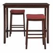 Linon Claridge Three Piece Bar Dining Set Red Faux Leather Seats in Brown Wood