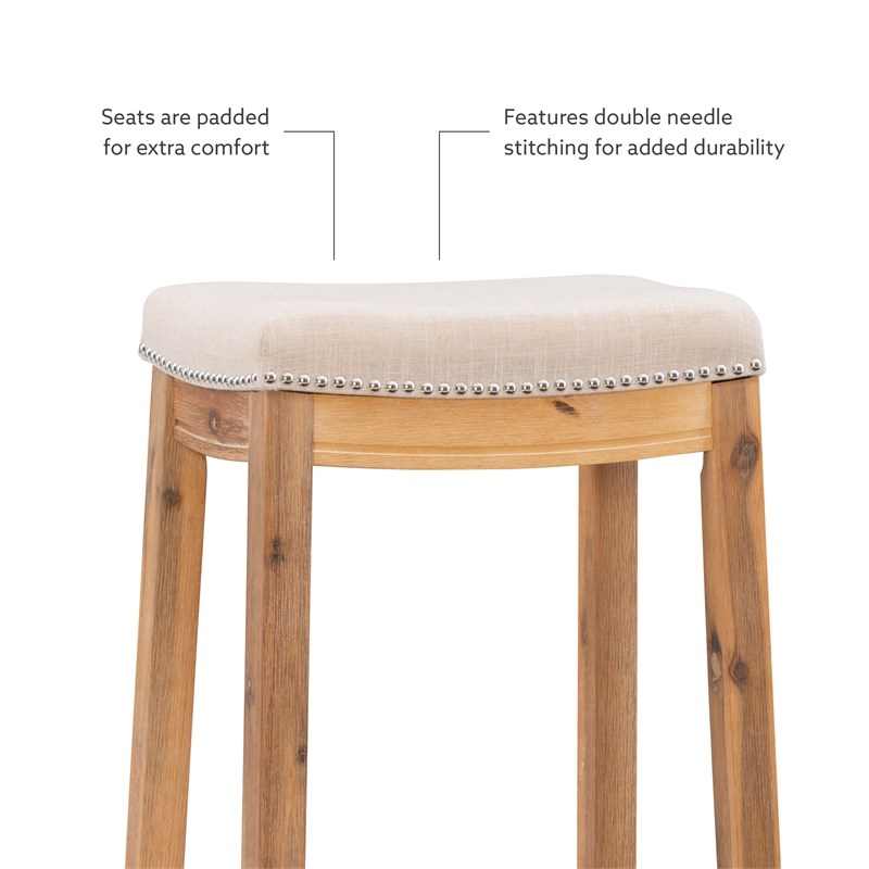 Linon Claridge Three Piece Bar Dining Set Padded Seats in Natural Brown Wood