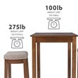 Linon Claridge Wood Three Piece Bar Dining Set Padded Seats in Rustic Brown