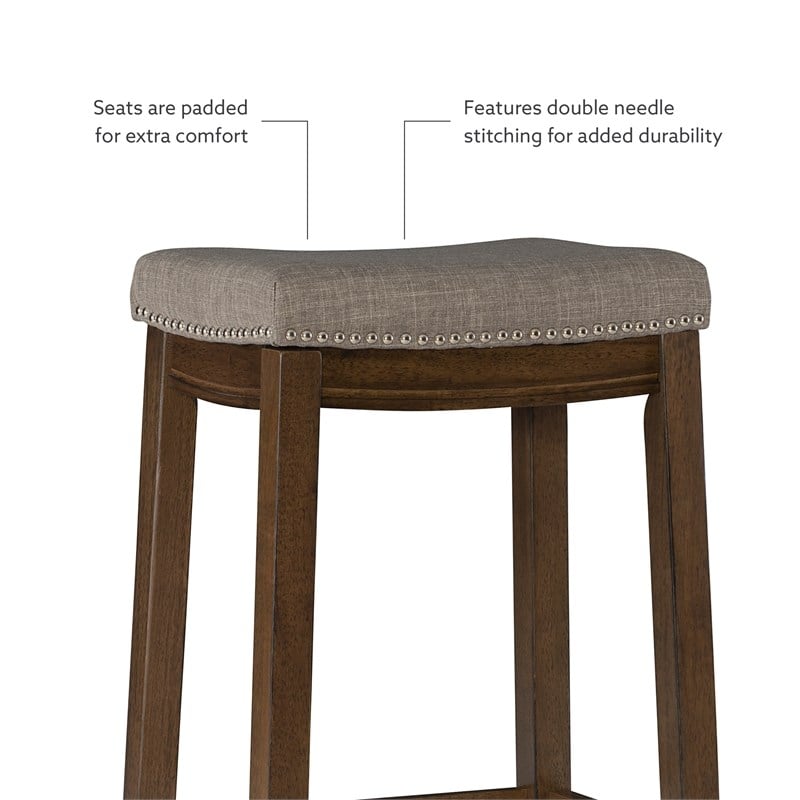 Linon Claridge Wood Three Piece Bar Dining Set Padded Seats in Rustic Brown