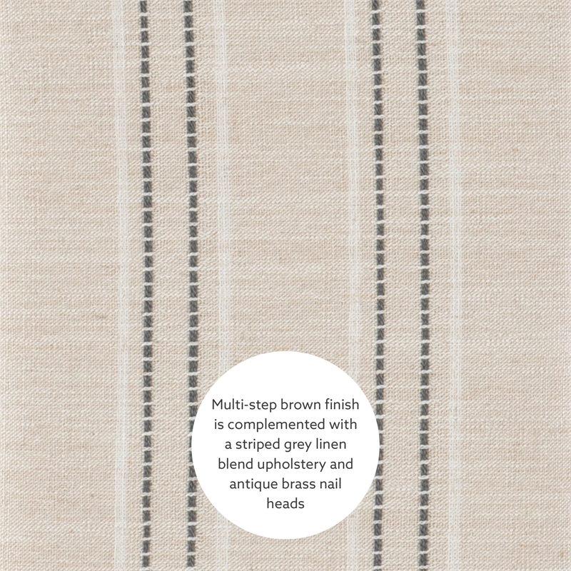 Linon Claridge Wood 3 Piece Bar Dining Set Striped Fabric Seats in Rustic Brown