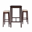 Linon Claridge Wood 3 Pce Bar Dining Set Natural Color Padded Seats in Walnut