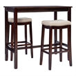 Linon Claridge Wood 3 Pce Bar Dining Set Natural Color Padded Seats in Walnut