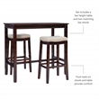 Linon Claridge Wood 3 Pce Bar Dining Set Natural Color Padded Seats in Walnut
