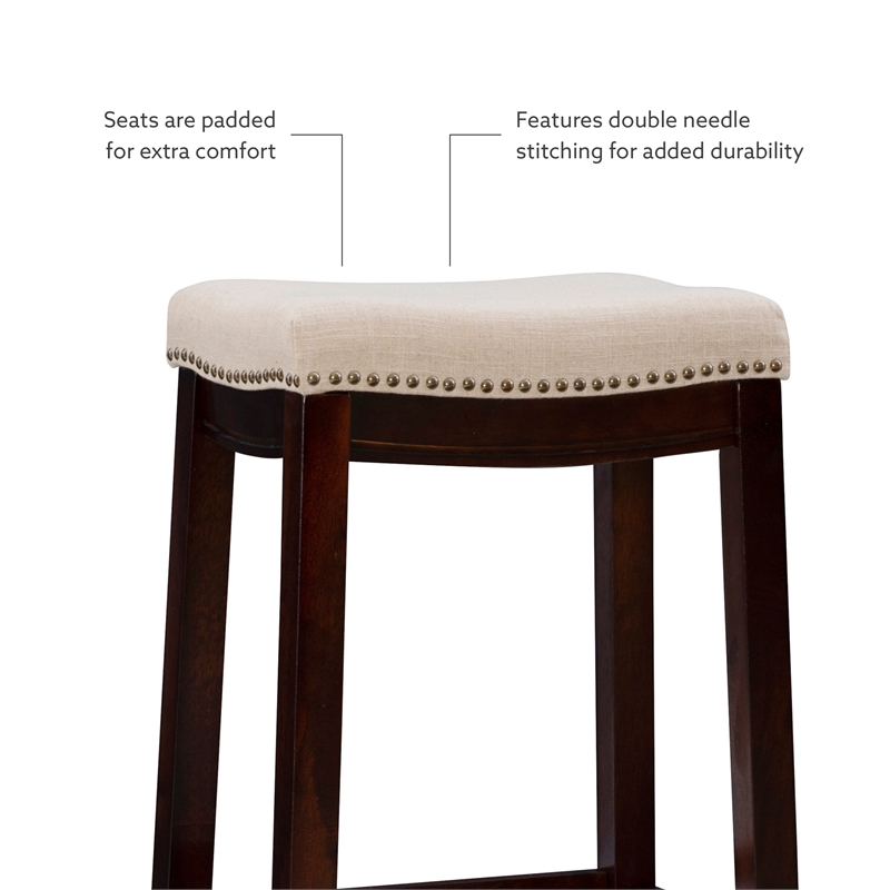 Linon Claridge Wood 3 Pce Bar Dining Set Natural Color Padded Seats in Walnut