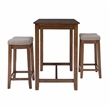 Linon Claridge Wood 3 Piece Counter Dining Set Gray Padded Seats in Rustic Brown