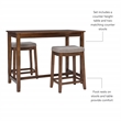 Linon Claridge Wood 3 Piece Counter Dining Set Gray Padded Seats in Rustic Brown