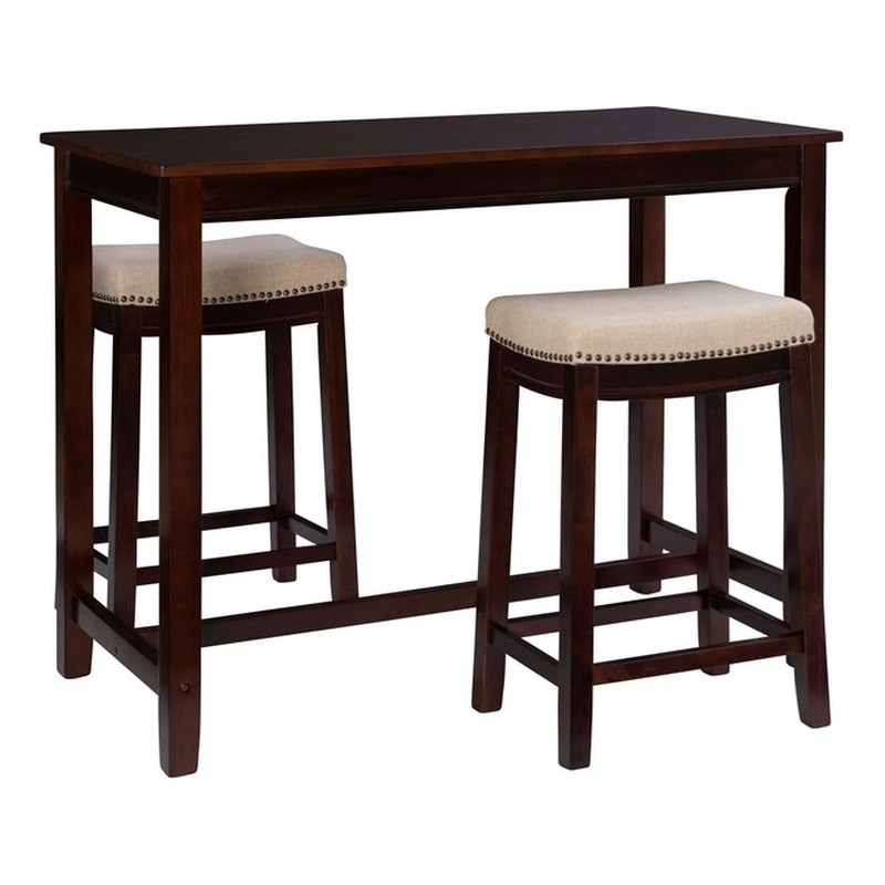 Linon Claridge Wood Three Piece Counter Dining Set Padded Seats in Walnut Finish