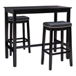 Linon Claridge Three Piece Bar Dining Set Faux Leather Seats in Black Wood