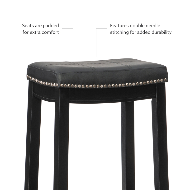 Linon Claridge Three Piece Bar Dining Set Faux Leather Seats in Black Wood