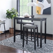 Linon Claridge Three Piece Bar Dining Set Gray Faux Leather Seats in Black Wood