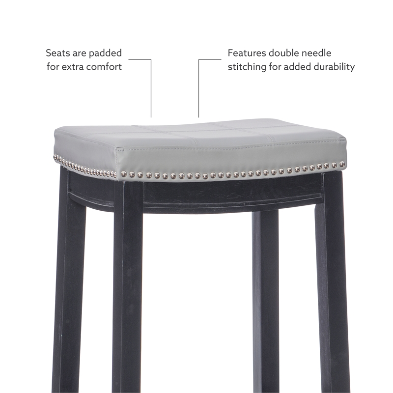 Linon Claridge Three Piece Bar Dining Set Gray Faux Leather Seats in Black Wood