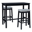Linon Claridge Three Piece Bar Dining Set Gray Faux Leather Seats in Black Wood
