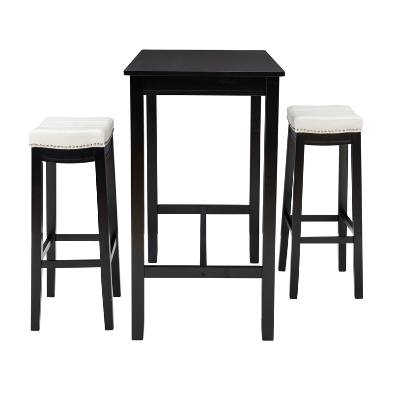 Linon Claridge 3 Piece Bar Dining Set White Faux Leather in Black Finished Wood