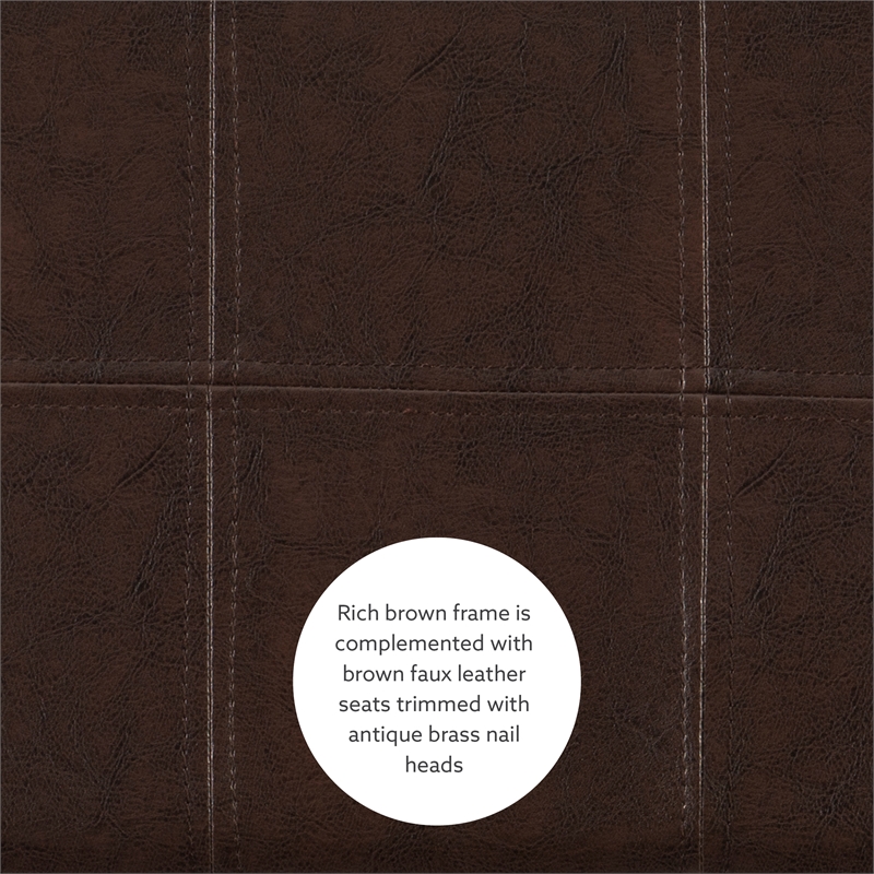 Linon Claridge Three Piece Bar Dining Set Faux Leather Seats in Brown Wood