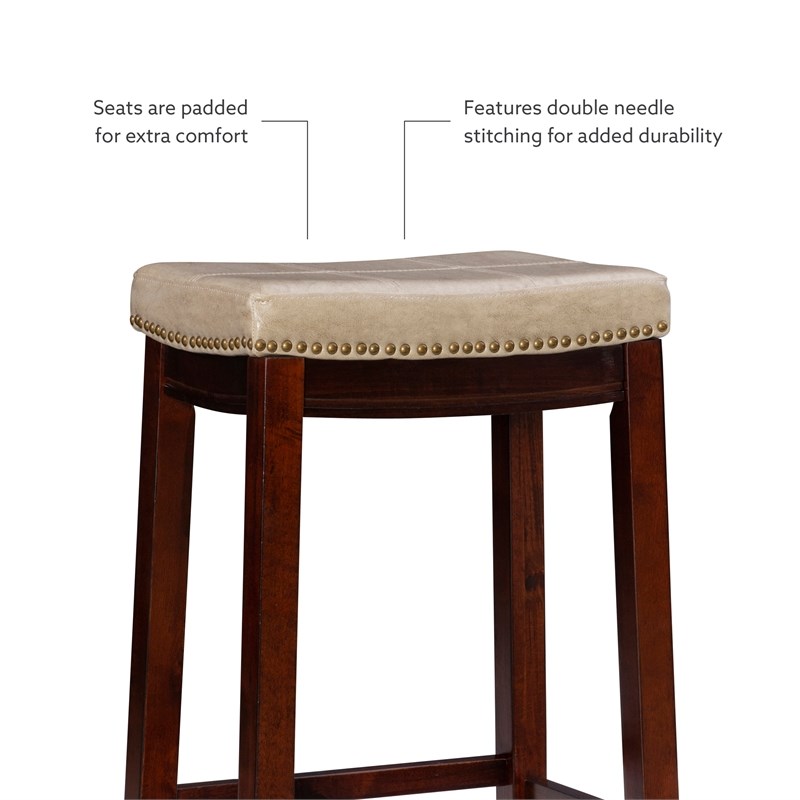 Linon Claridge Three Piece Bar Dining Set Beige Faux Leather Seats in Brown Wood