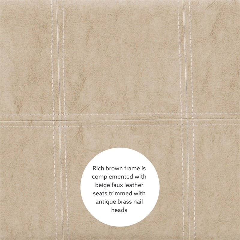 Linon Claridge Three Piece Bar Dining Set Beige Faux Leather Seats in Brown Wood