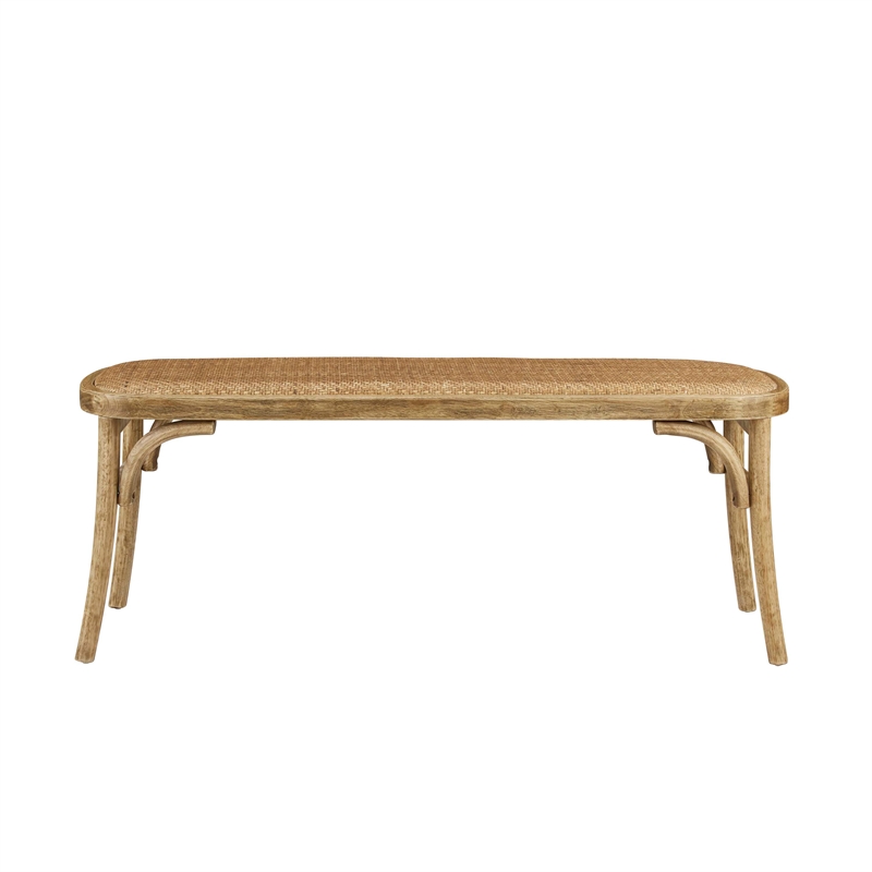 Linon Dallas Bentwood Bench with Natural Rattan Seat in Rustic Brown