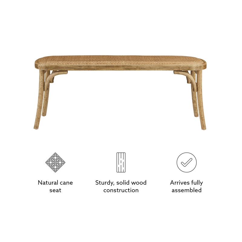 Linon Dallas Bentwood Bench with Natural Rattan Seat in Rustic Brown