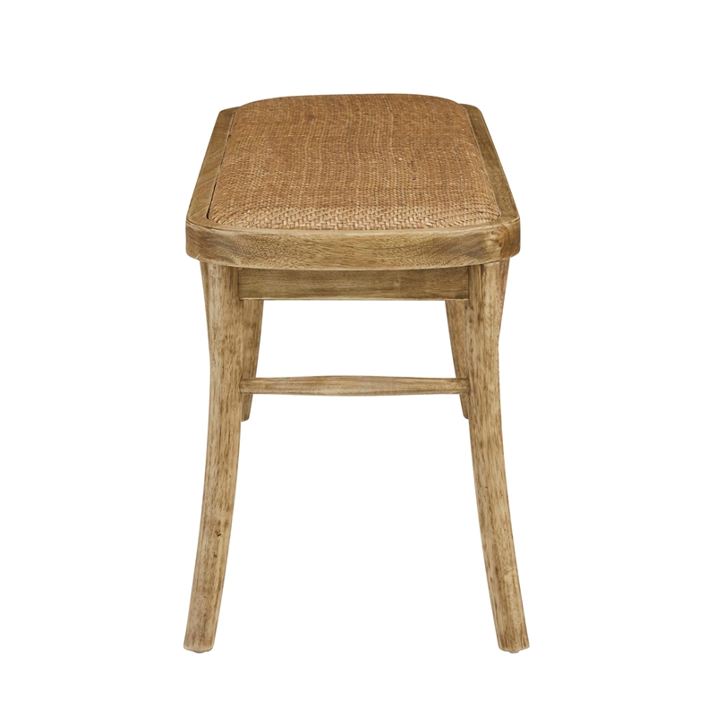 Linon Dallas Bentwood Bench with Natural Rattan Seat in Rustic Brown