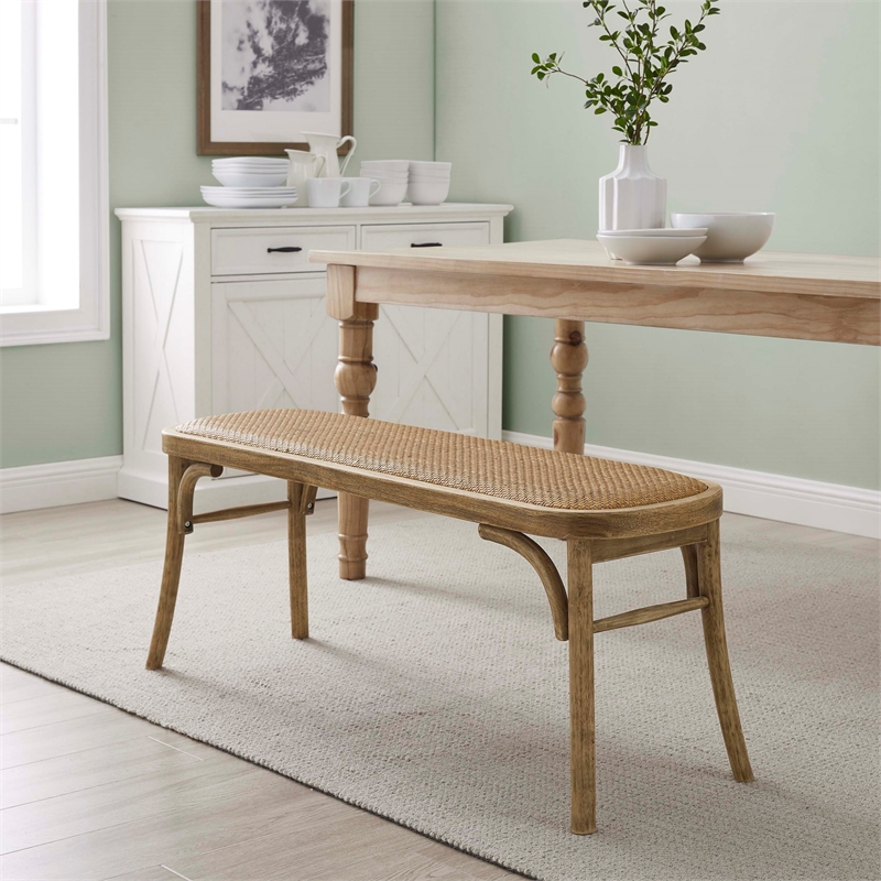 Linon Dallas Bentwood Bench with Natural Rattan Seat in Rustic Brown