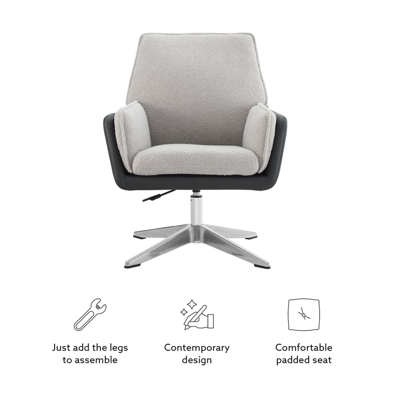 Linon Vivian Metal Adjustable Swivel Chair in Black Faux Leather and Gray Sherpa