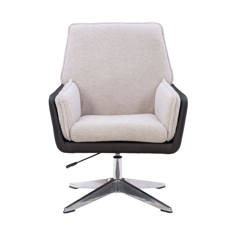 Linon Vivian Metal Adjustable Swivel Chair in Black Faux Leather and Gray Sherpa
