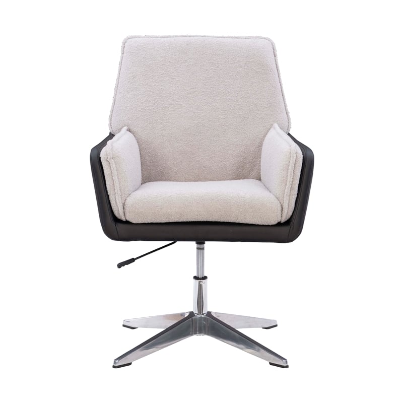 Linon Vivian Metal Adjustable Swivel Chair in Black Faux Leather and Gray Sherpa