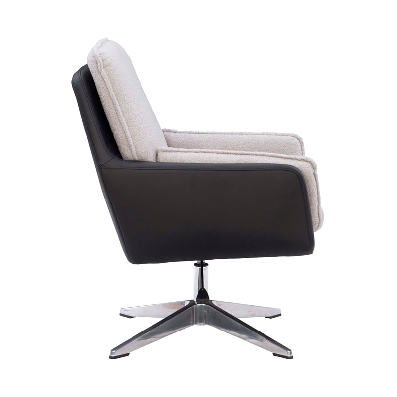 Linon Vivian Metal Adjustable Swivel Chair in Black Faux Leather and Gray Sherpa
