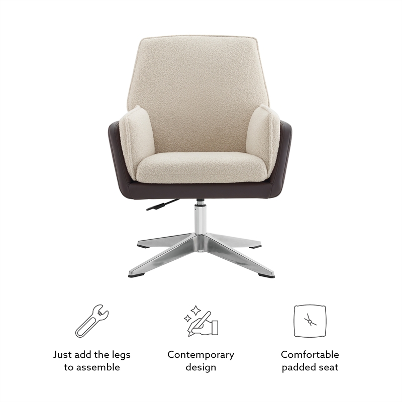 Linon Vivian Metal Adjustable Swivel Chair in Natural Sherpa/Brown Faux Leather