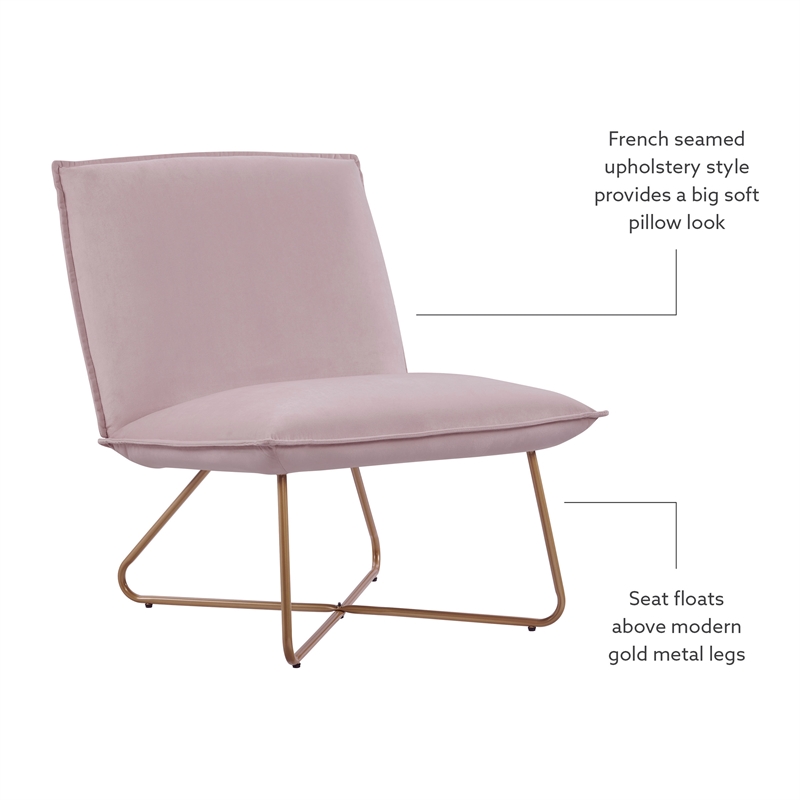 Linon Mavis Accent Chair Upholstered in Blush Pink Velvet with Gold Metal Legs