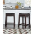 Linon Claridge Set of Two Wooden Counter Stools with Faux Leather Seats in Brown