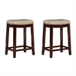 Linon Claridge Wood Set of 2 Counter Stools Beige Faux Leather Seats in Dk Brown