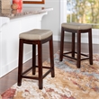 Linon Claridge Wood Set of 2 Counter Stools Beige Faux Leather Seats in Dk Brown